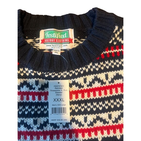 Festified 3XL Reindeer Threesome Sweater Navy Holiday Ugly Christmas Knit  NWT - Picture 5 of 9